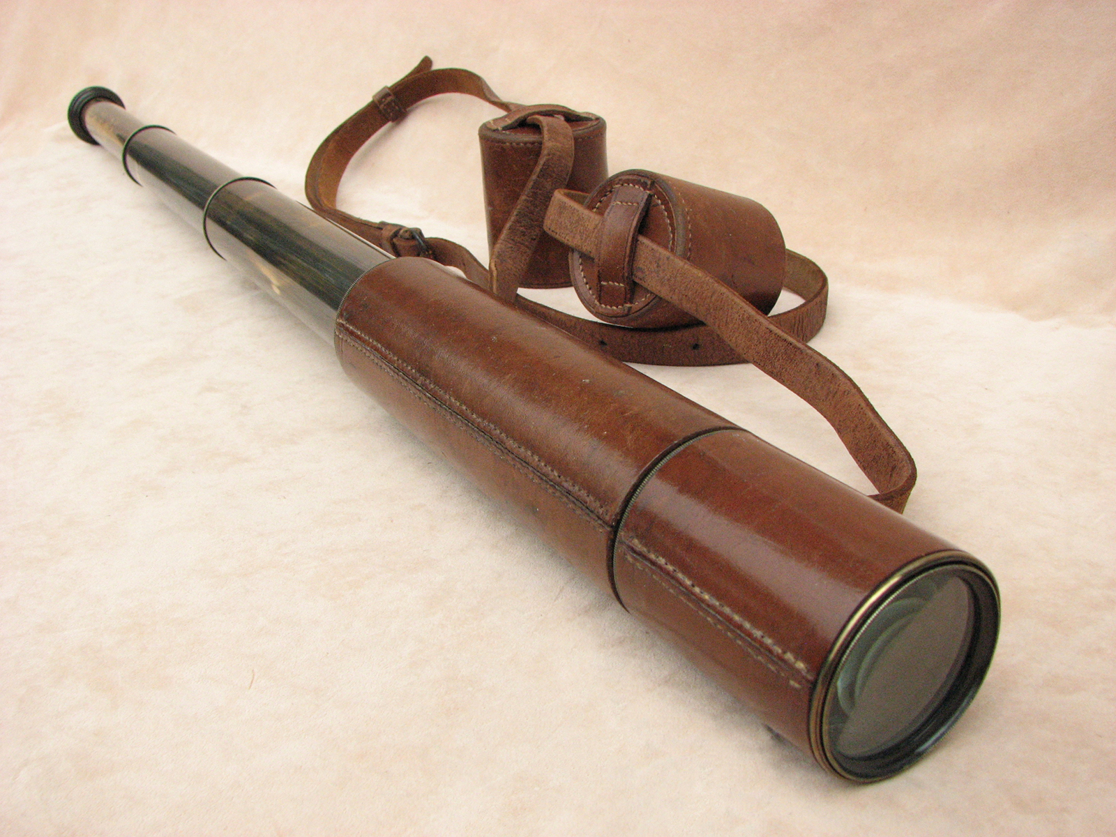 Negretti & Zambra 3 draw leather clad field telescope